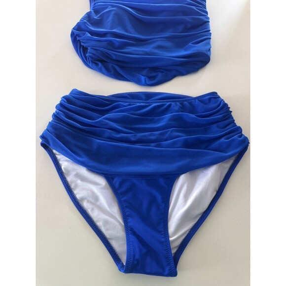 Women's Bikini Set Tummy Control Two Pcs Swimsuit Mesh One Shoulder royal blue S - Picture 8 of 15
